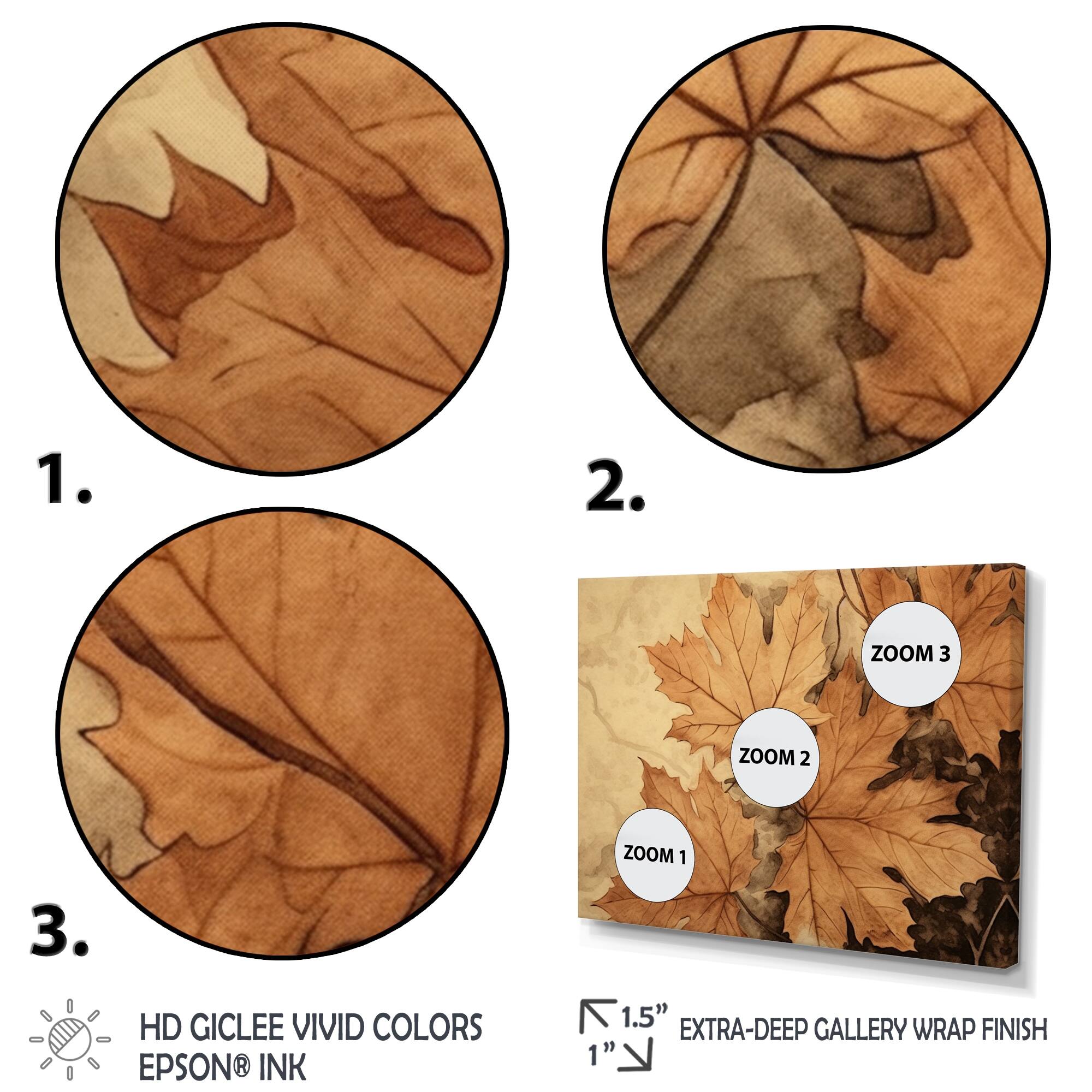 Designart "Brown Beige Leafs Harmony I" Floral Wall Art Living Room Set Bed Bath & Beyond